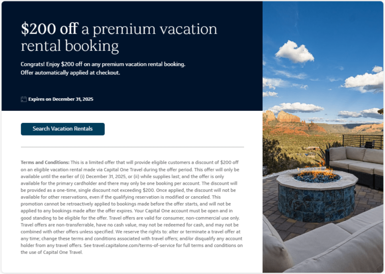 Capital One Travel: $200 Off Premium Vacation Rental (Targeted)