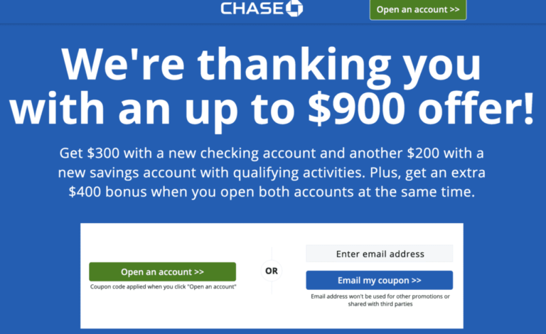 Chase $900 Checking + Savings Bonus
