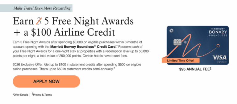 Chase Marriott Bonvoy Boundless FIVE Free Night Certificates Bonus (Up To 50,000 Points Each)
