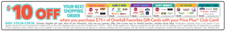 ShopRite: Buy $75 One4all Gift Card, Get $10 Off Next Shopping Trip (March 22-28)