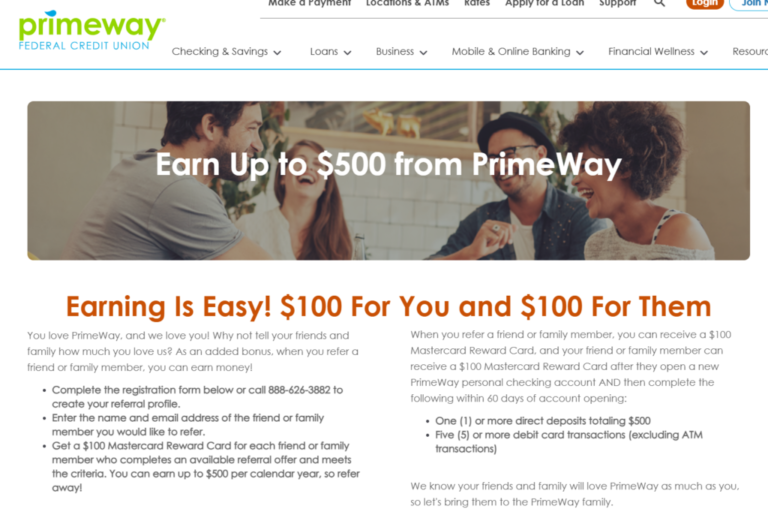 [TX, Select Counties] Primeway Federal Credit Union $100 Referral Checking Bonus
