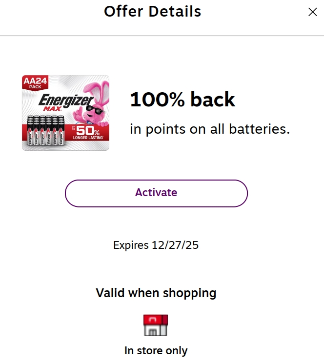 Staples: 100% Back In Points On Battery Purchases Up To $40