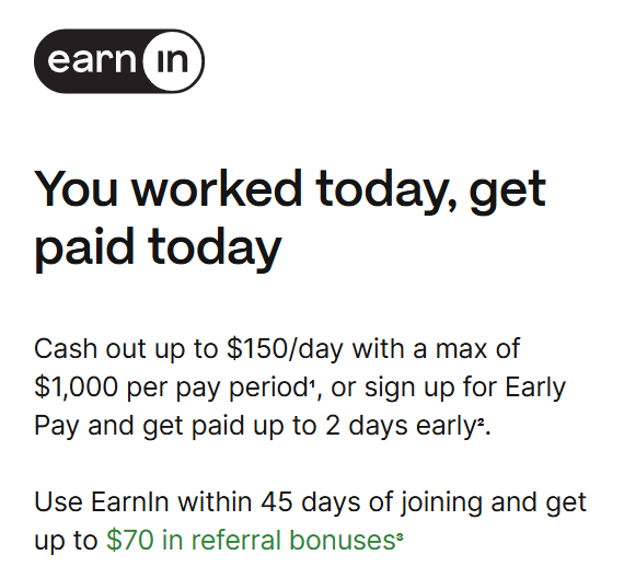 EarnIn: $70 Referral Bonus Or $50 Finder Bonus