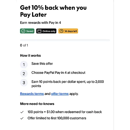[YMMV] PayPal: 10% Cashback When You Pay In 4 (Up To $20 Back)