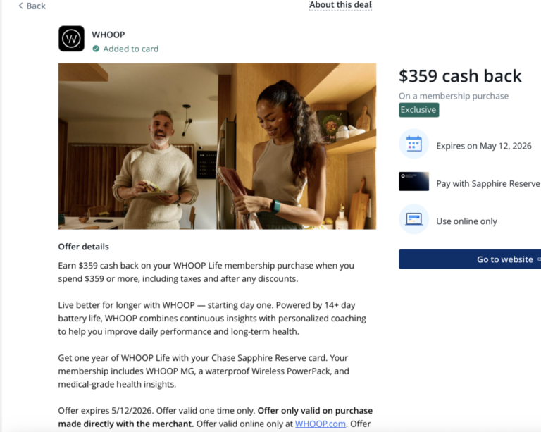 [Ends 5/12] Chase Sapphire Reserve Partners With Whoop Wellness For Free One-Year Subscription ($359 Statement Credit)