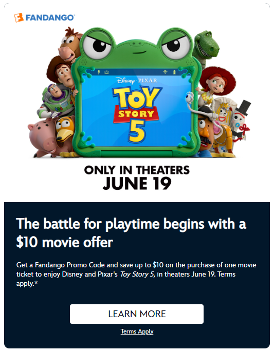 Disney+ Members: Get $10 Off Toy Story 5 Movie Ticket Through Fandango