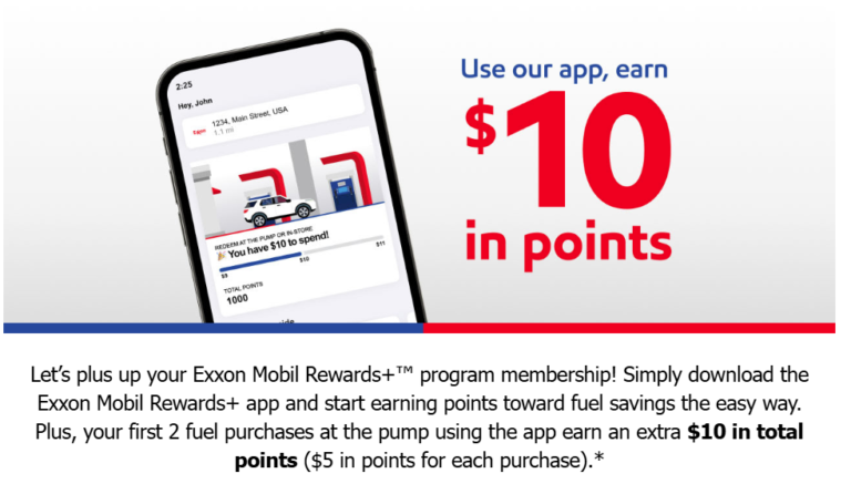 Exxon Mobil: Download App & Earn $5 In Points On First Two Fill Ups Of 8+ Gallons