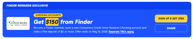 Consumers Credit Union $150 Checking Bonus, Direct Deposit Not Required