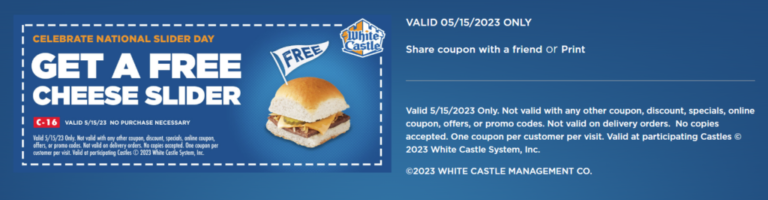 White Castle: 1 Free Slider (5/15)