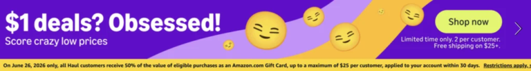 Get Automatic 50% Back On All Amazon Haul Purchases – Amazon Giftcard Deal (Today Only, 6/26)