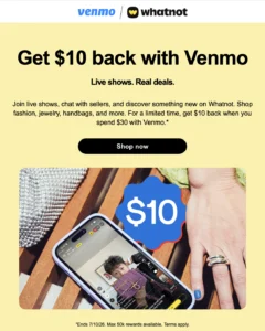 Venmo: Pay $30 on Whatnot & Get $10 Bonus