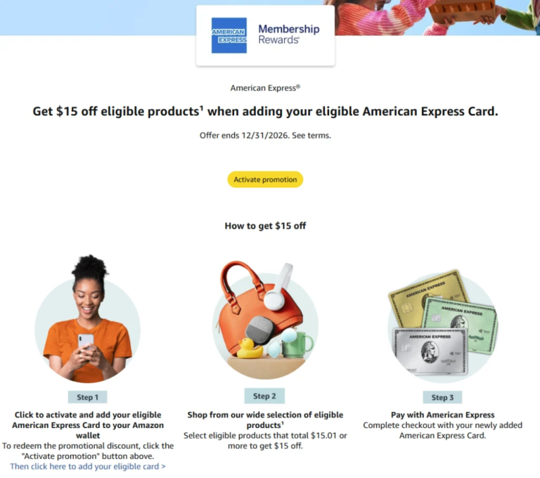 [Targeted] Amazon: Add American Express Card & Get $15 Off