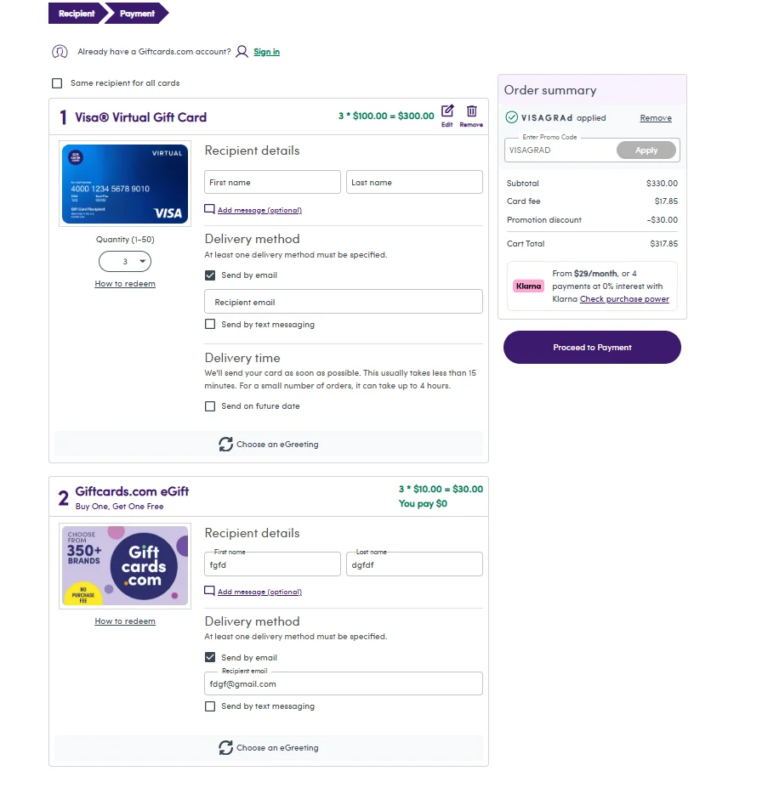 $100 Visa eGiftcard For $105.95 + $10 Bonus Giftcards.com Giftcard (Limit 3)