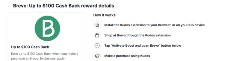 Kudos: Make A Purchase On Brevo & Earn $100