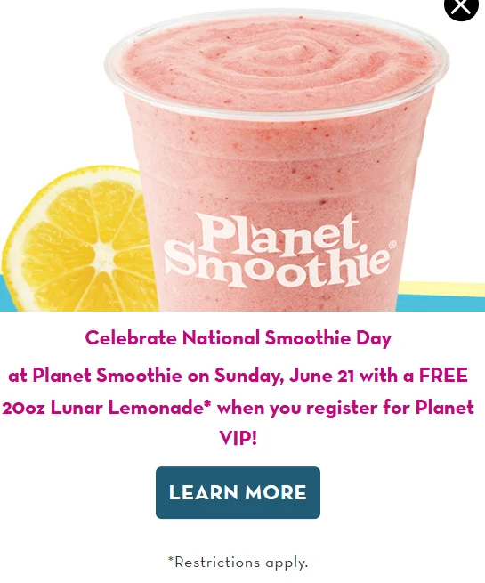 Planet Smoothie: Free 20oz Lunar Lemonade Smoothie (6/21)