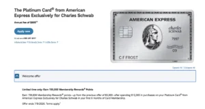 AmEx Platinum (Schwab, Morgan) 150,000