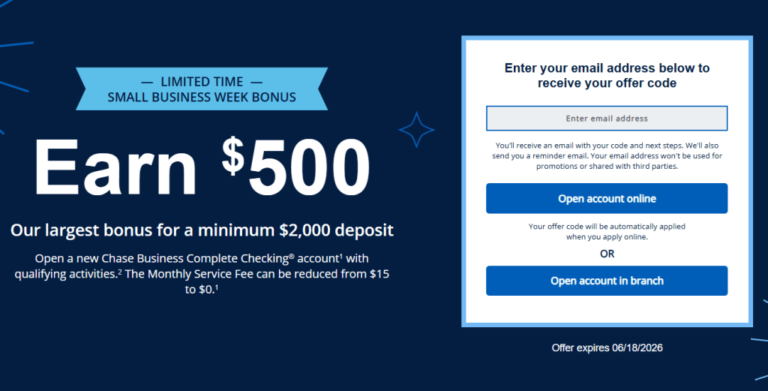 Earn $500 Bonus with New Chase Business Checking