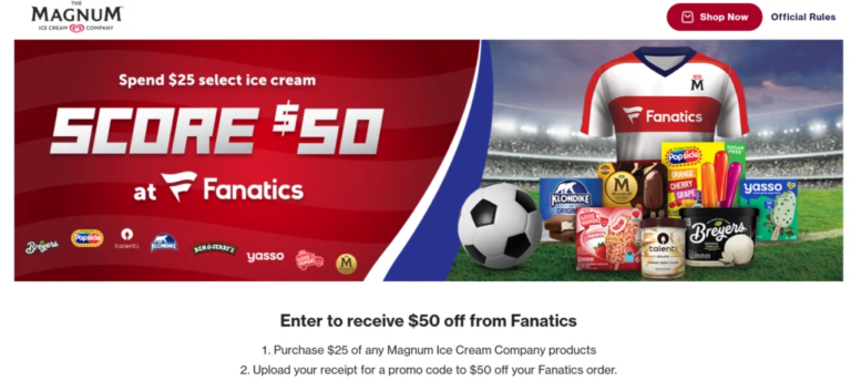 Purchase $25 In Magnum Ice Cream Products, Get $50 Fanatics Giftcard (Stack With Paze)