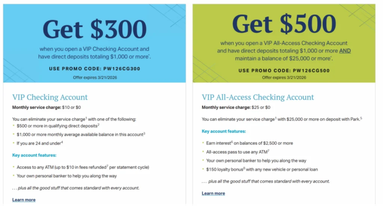 [SC, OH, IN, KY, NC] Park National Bank $300-$500 Checking Bonus