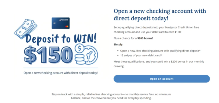 [MS, AL, LA, FL] Navigator Credit Union $150 Checking Bonus
