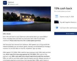 Chase Offers: 15% Off Optimum