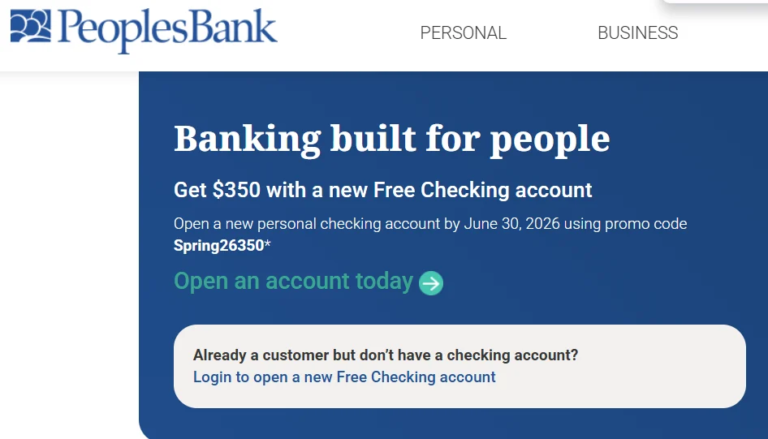 [MA & CT only] PeoplesBank (Bankatpeoples) $350 Checking Bonus