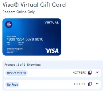Giftcards.com: No Fees On Virtual Visa Giftcards With Promo Code NOFEE (Limit 3)