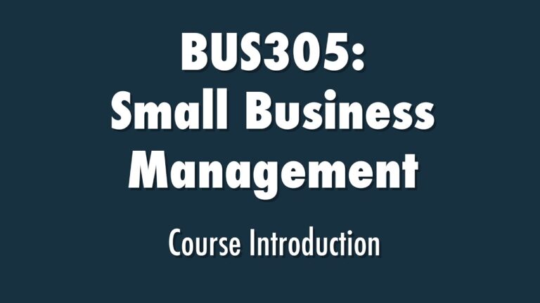 Small Business Management: Course Introduction