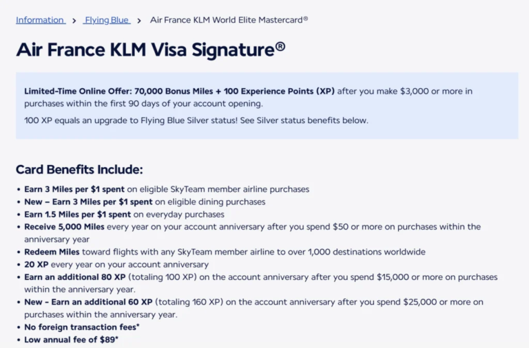 Bank of America Air France/KLM FlyingBlue Card 70,000 Signup Bonus + 100 XP (Plus, Enhanced Benefits)