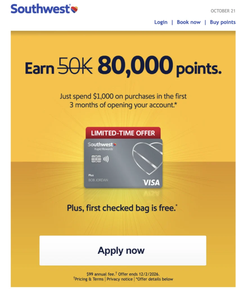 Chase Southwest Plus Card 80,000 Bonus