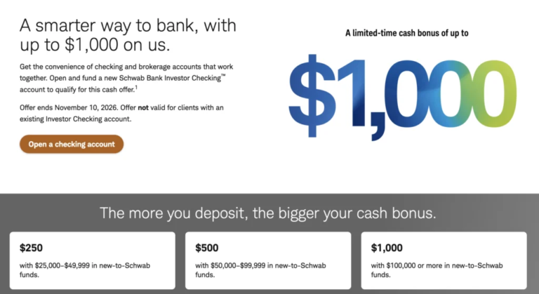 Schwab $250-$1,000 Checking Bonus – Doctor Of Credit
