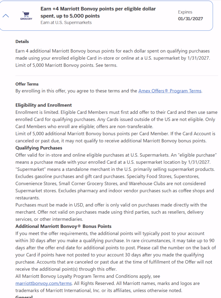 [Targeted] AmEx Offers (Marriot Cards): Earn Extra 4x Points On Supermarket Purchases