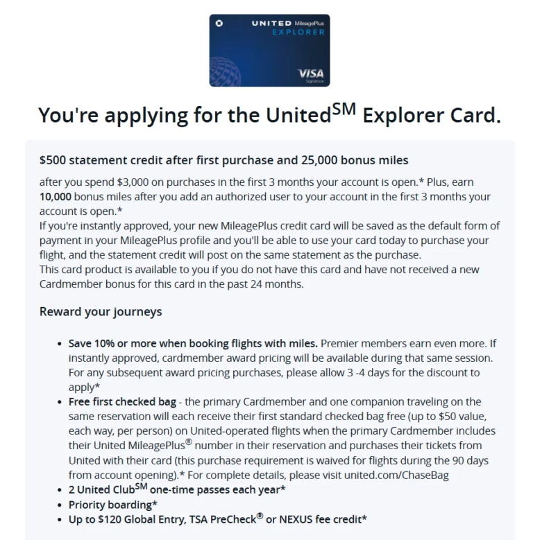 Chase United Explorer $500 Statement Credit + 25,000 Miles + 10,000 Miles For Adding Authorized User